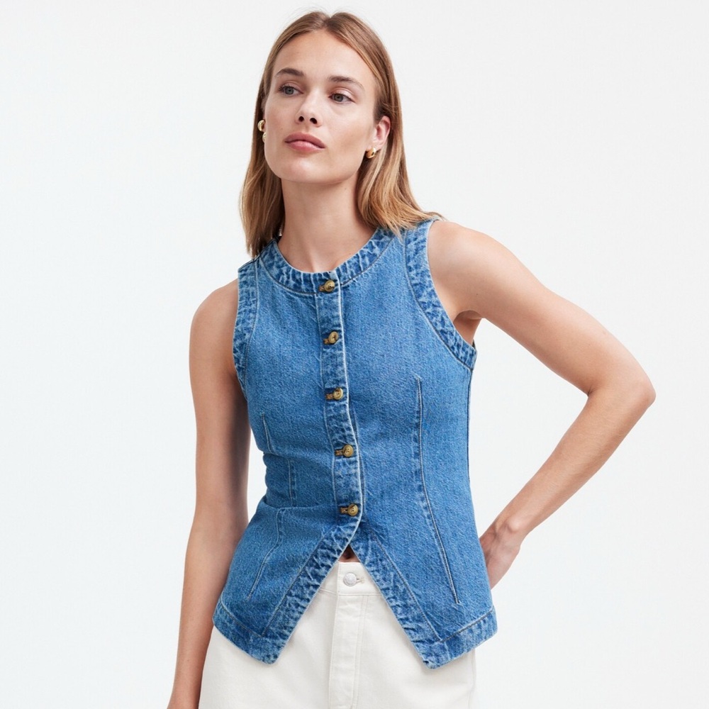 NWT Madewell Denim Crewneck Vest in Java Wash